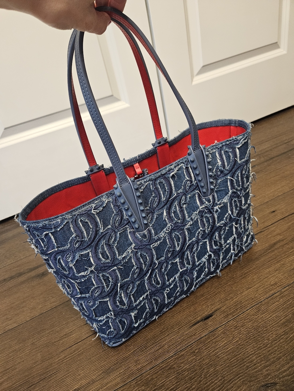 NWT Christian Louboutin Toile Denim Brode Tote With Detachable Pouch + Dustbag - Picture 2 of 15